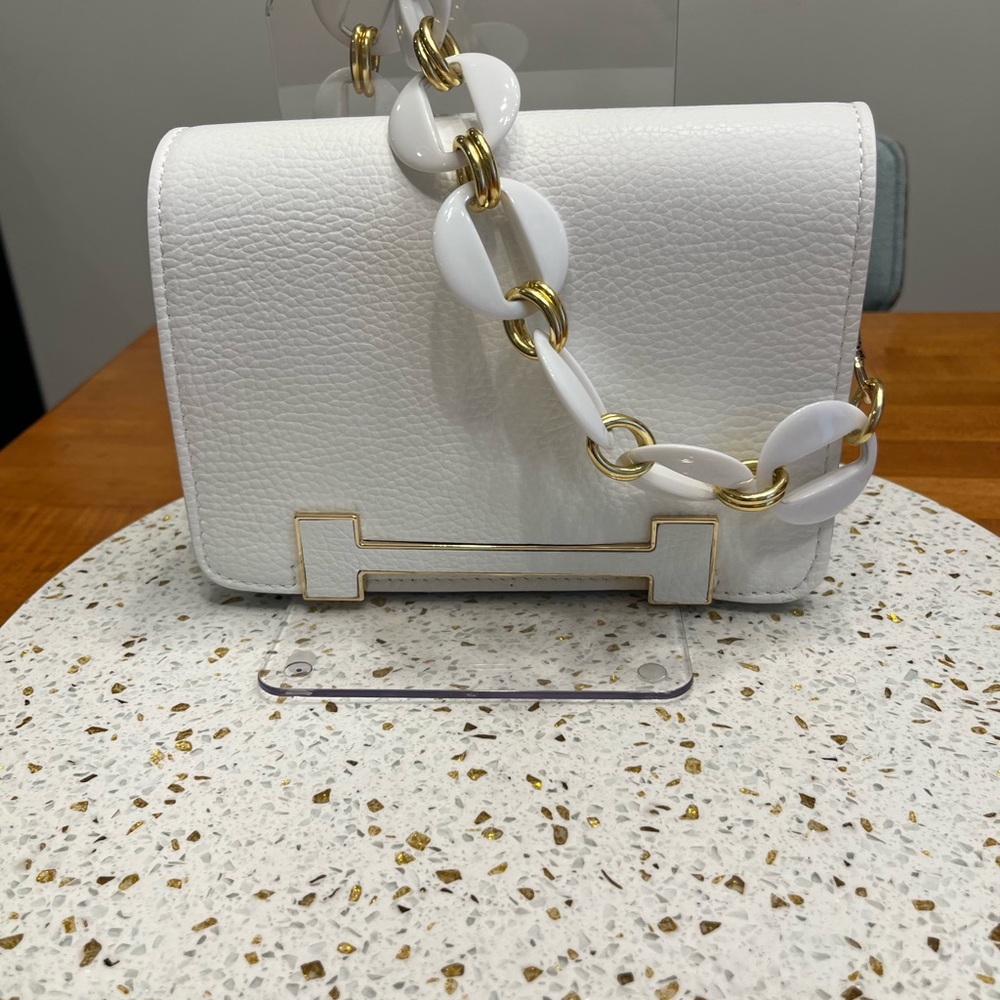 Fashion White Italian Leather Crossbody Bag with Chain Strap